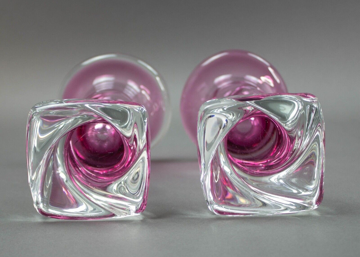 Pair Murano Italy Cenedese Sommerso Twist Art Glass Candlestick Candle Holders