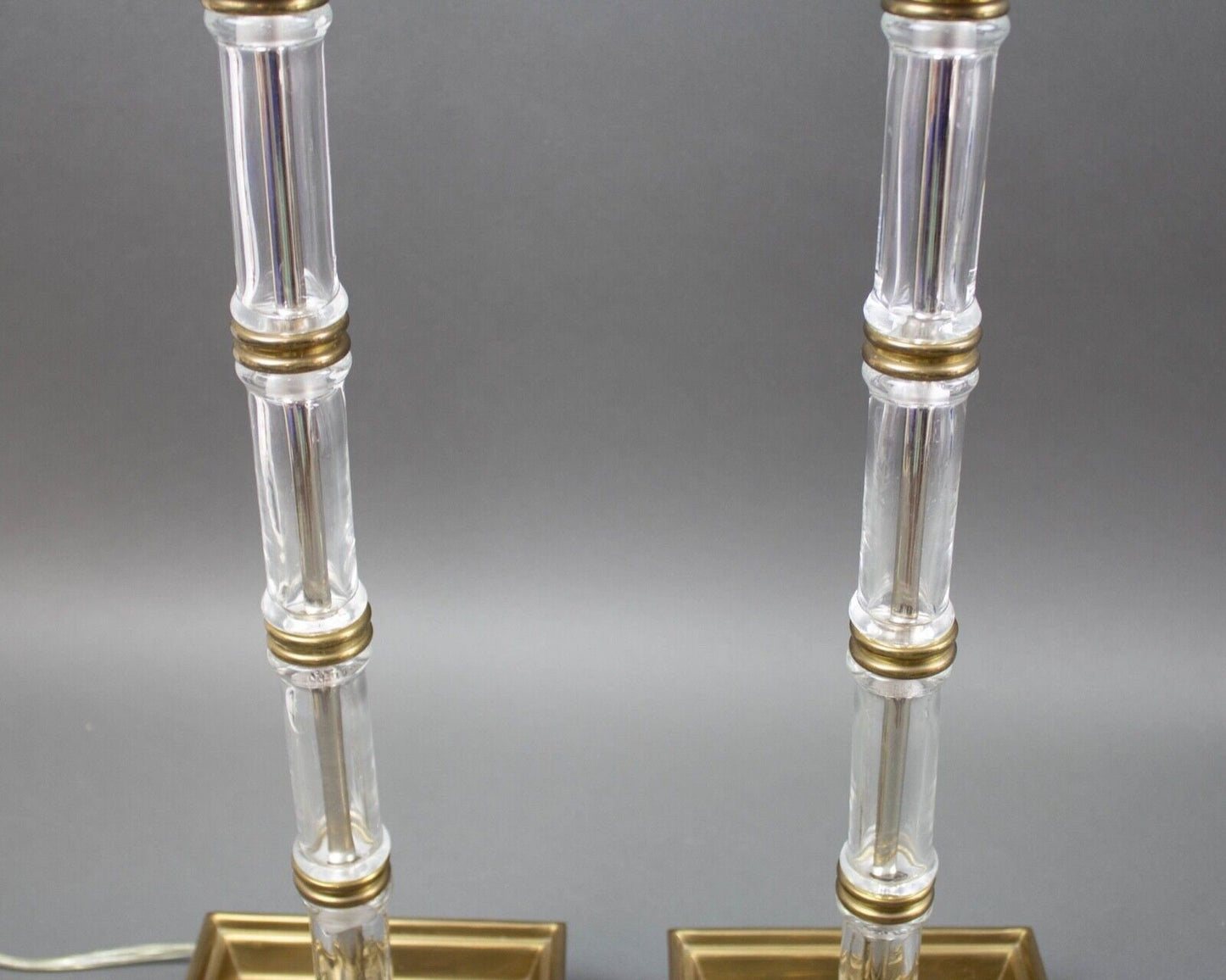 Pair Chapman 1984 Vintage Blown Glass Bamboo Column & Brass Accents Table Lamps