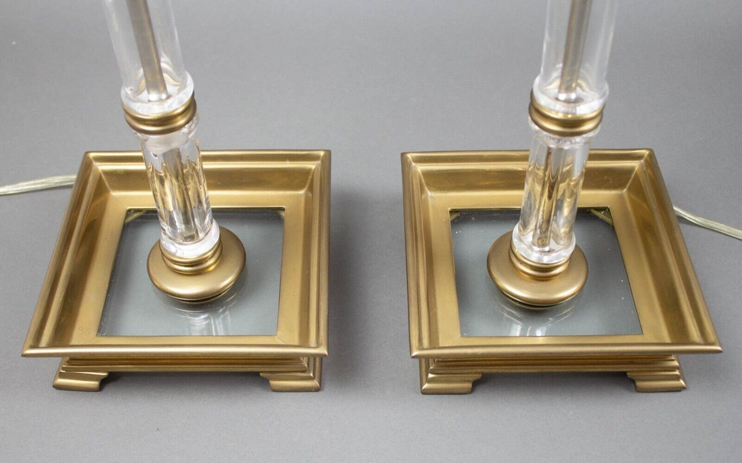 Pair Chapman 1984 Vintage Blown Glass Bamboo Column & Brass Accents Table Lamps