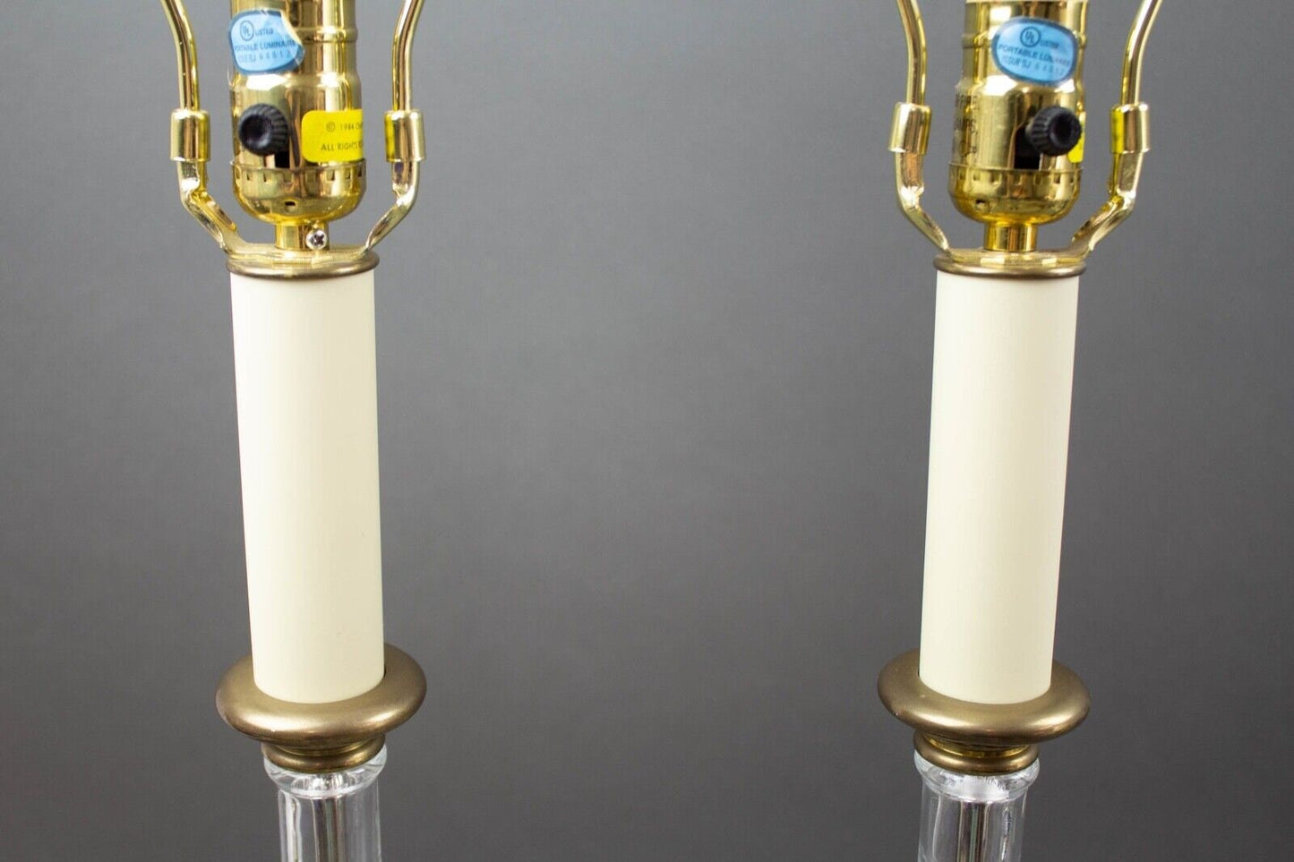 Pair Chapman 1984 Vintage Blown Glass Bamboo Column & Brass Accents Table Lamps