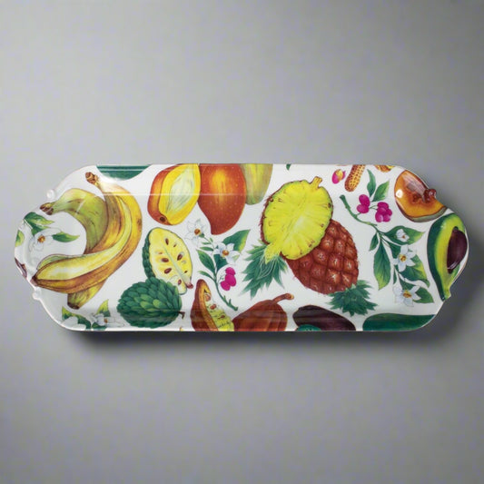 Rochard Limoges France Tropical Fruit Motif Serving Sandwich Tray Platter 15 7/8"