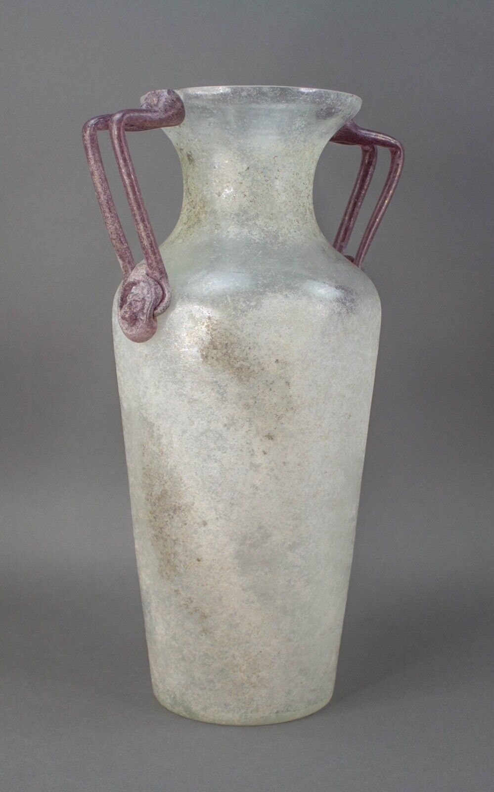 Monumental Signed Murano Scavo Amphora Art Glass Vase Lion Head Handles 18 5/8"