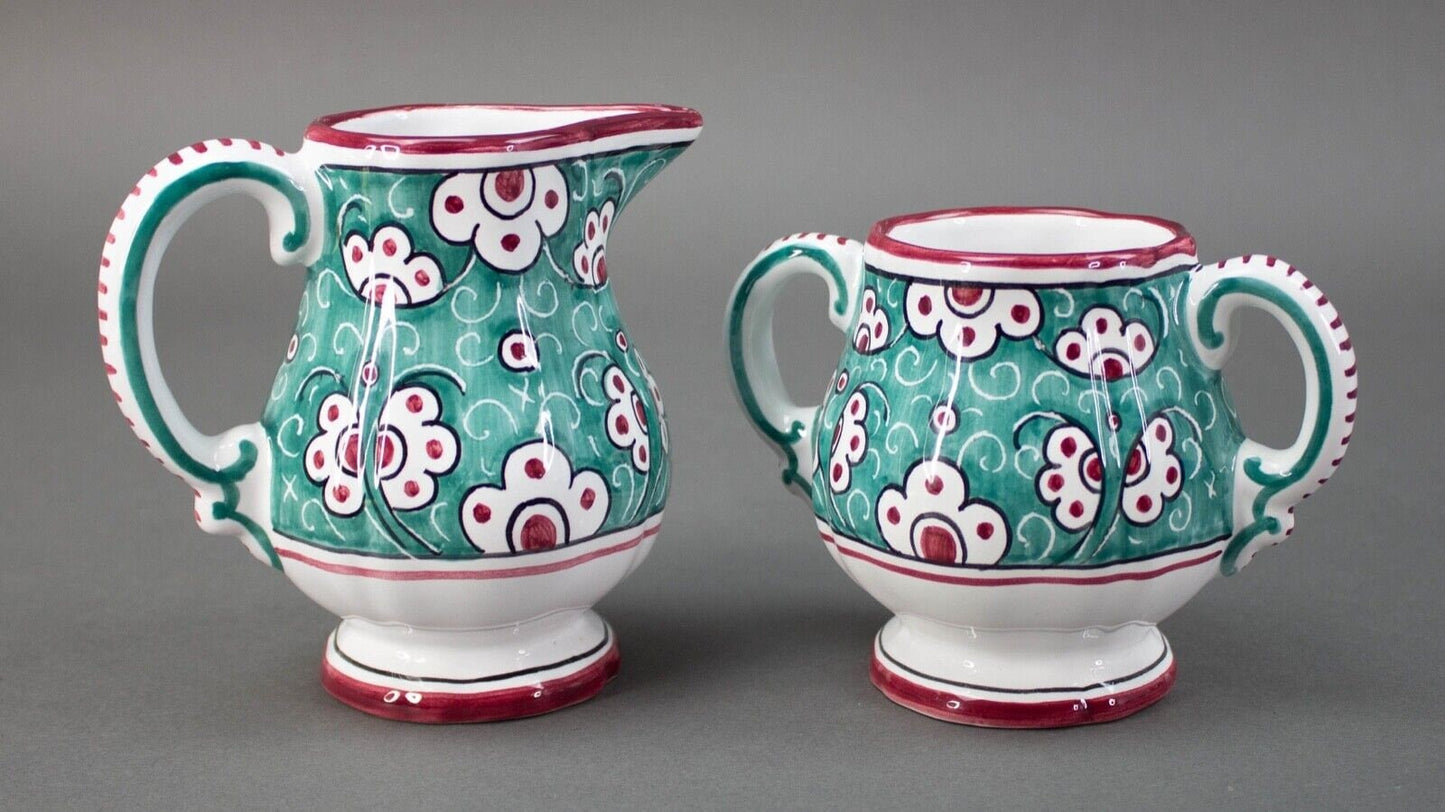 Tiffany & Co Grazia Deruta Italy Pottery Hand Painted A.G. Creamer And Sugar Bowl