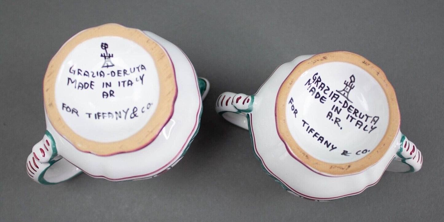 Tiffany & Co Grazia Deruta Italy Pottery Hand Painted A.G. Creamer And Sugar Bowl