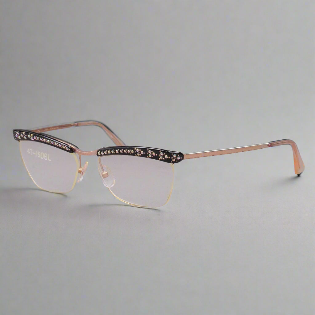 Amor France Vintage Gold Filled GF Jeweled Rhinestone Cat Eye Eyeglasses 130