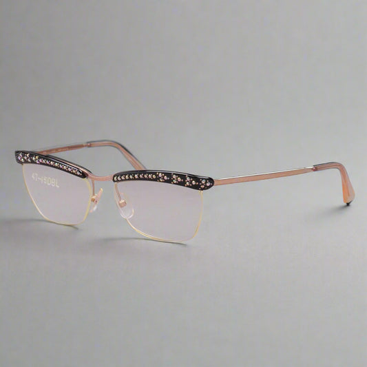 Amor France Vintage Gold Filled GF Jeweled Rhinestone Cat Eye Eyeglasses 130
