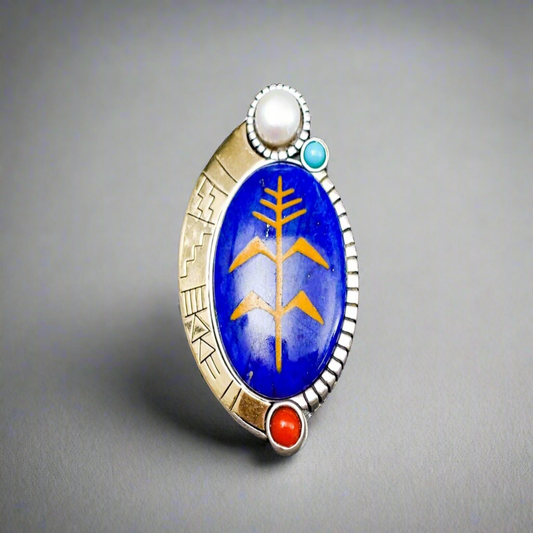 RMT Roderick Tenorio Navajo Sterling 14K Gold Multistone Pendant Brooch Pin