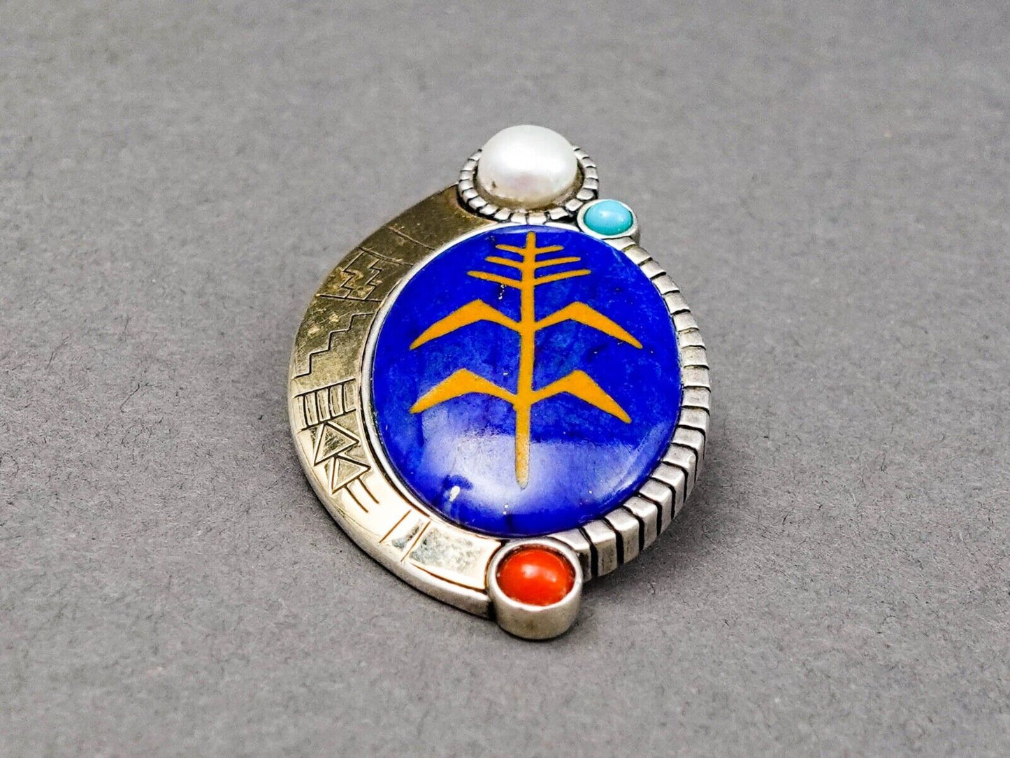 RMT Roderick Tenorio Navajo Sterling 14K Gold Multistone Pendant Brooch Pin