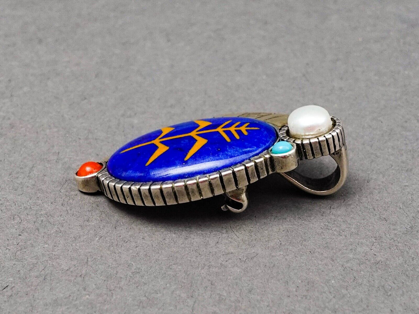 RMT Roderick Tenorio Navajo Sterling 14K Gold Multistone Pendant Brooch Pin