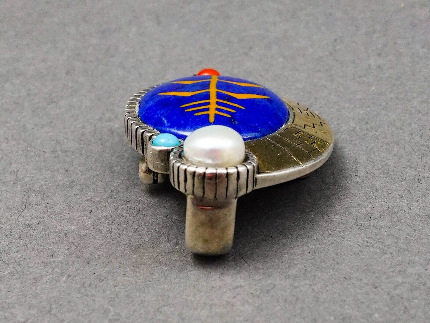 RMT Roderick Tenorio Navajo Sterling 14K Gold Multistone Pendant Brooch Pin