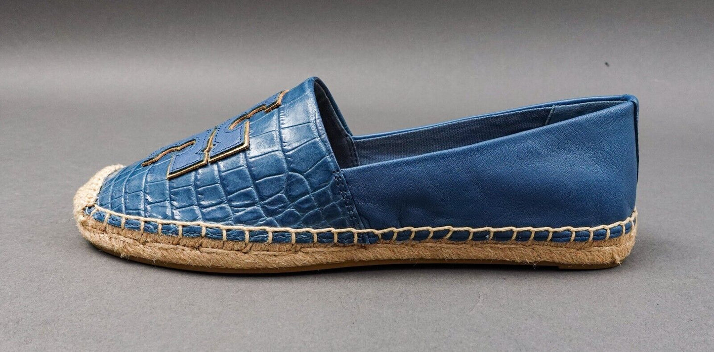 Tory Burch Ines Croc-Embossed Leather Espadrille In Denim Blue No. 81277 US 6.5