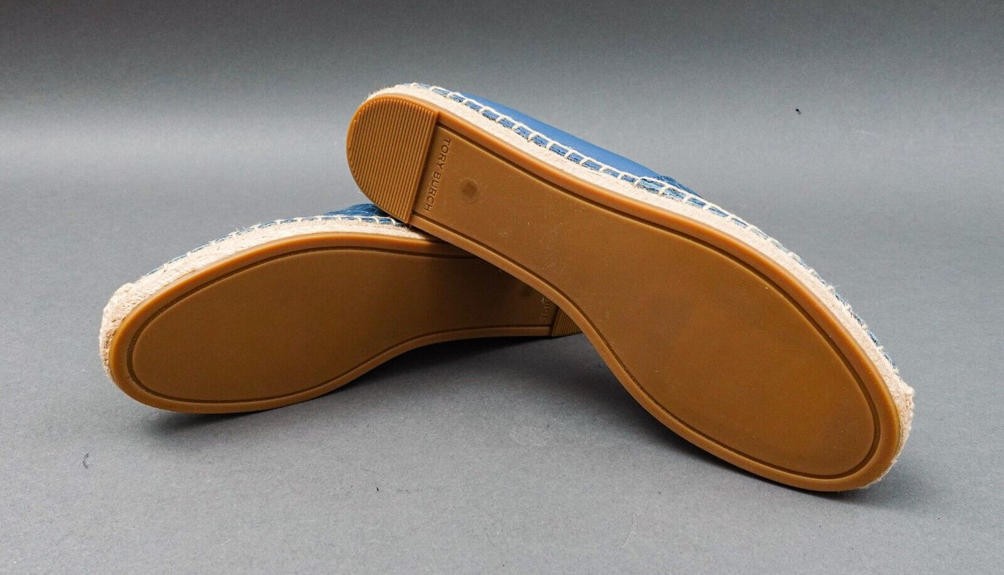 Tory Burch Ines Croc-Embossed Leather Espadrille In Denim Blue No. 81277 US 6.5