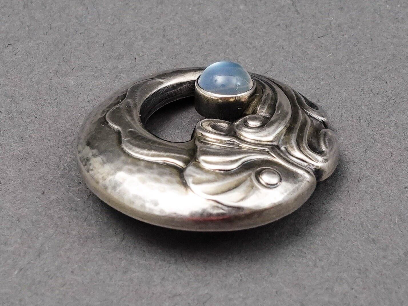 Georg Jensen Denmark Sterling Silver 925 Moonstone Fish Motif  Brooch Pin