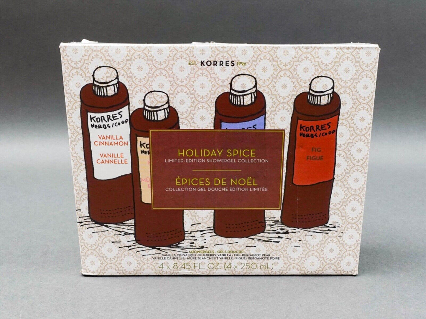 Korres Holiday Spice Limited Edition Shower Gel Collection 8.45 oz Set Of 4