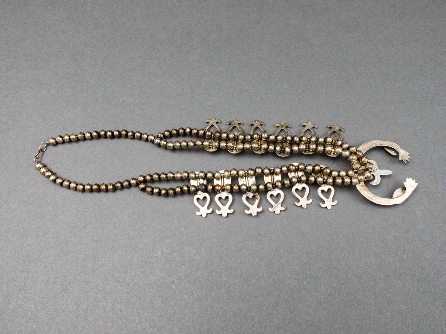 Navajo VIntage Sterling Silver Turquoise Squash Blossom Heart Necklace