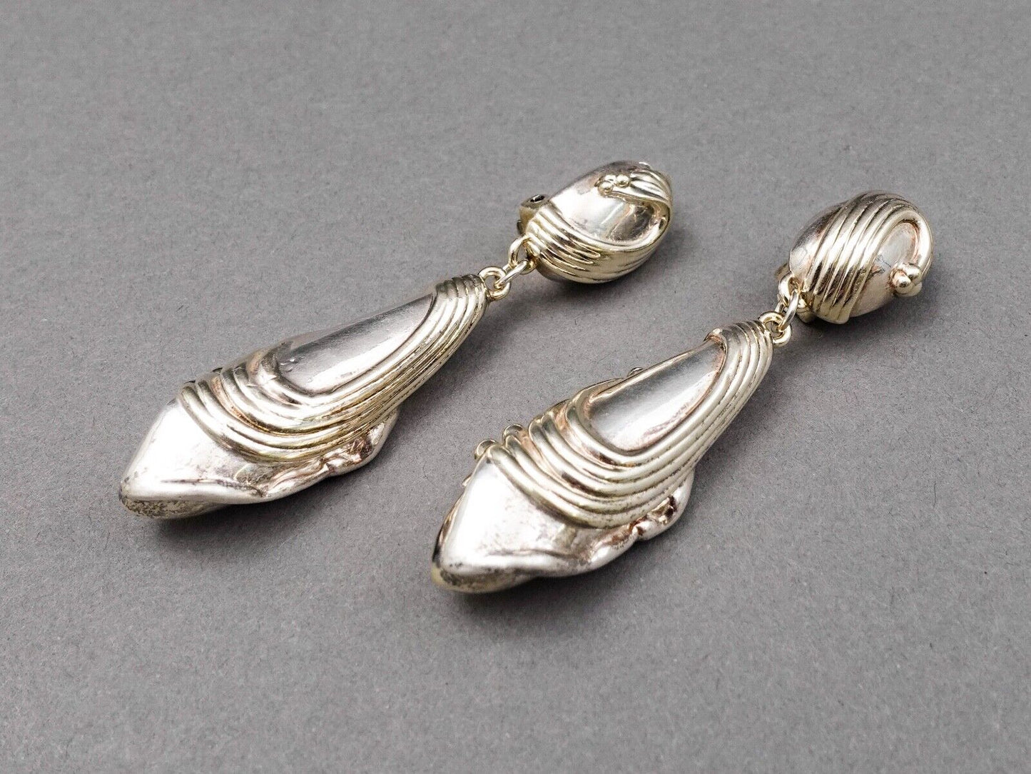 J.E.M. Signed Sterling Silver 925 Modern Dangle Drop Clip On Earrings