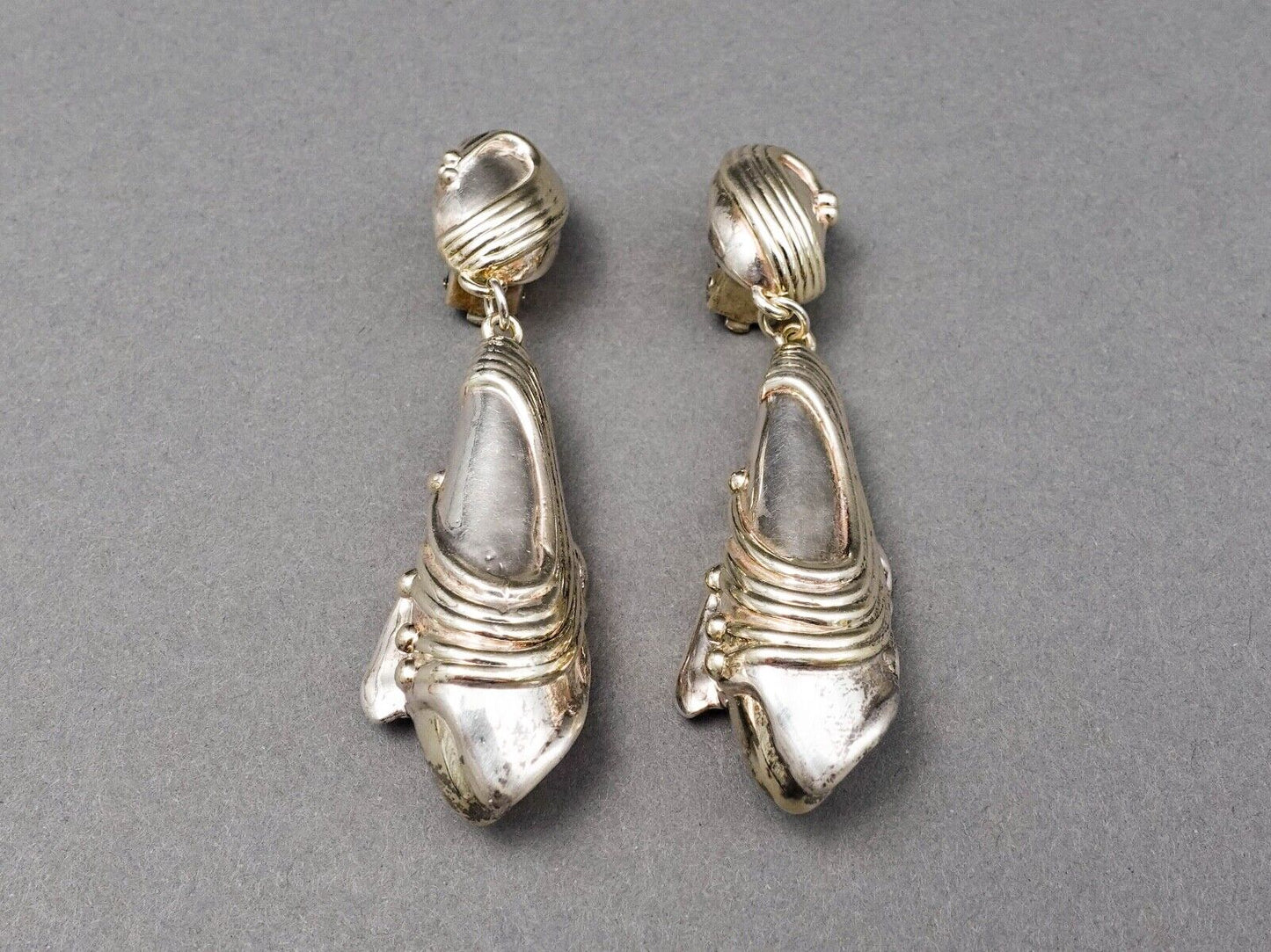 J.E.M. Signed Sterling Silver 925 Modern Dangle Drop Clip On Earrings