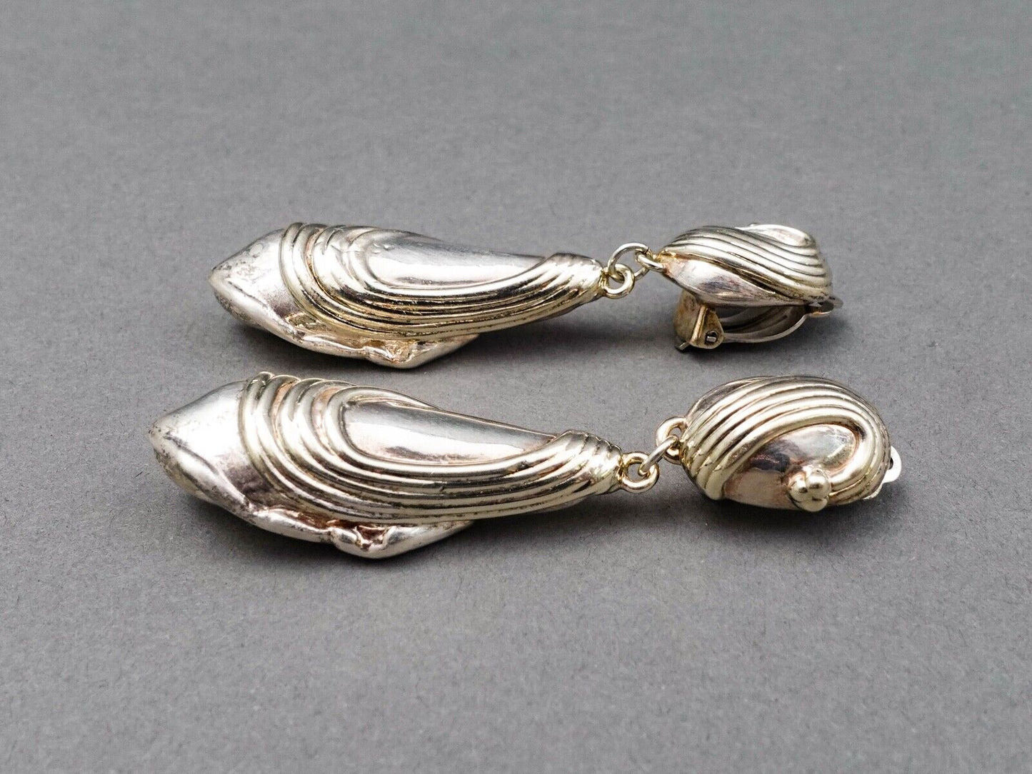 J.E.M. Signed Sterling Silver 925 Modern Dangle Drop Clip On Earrings