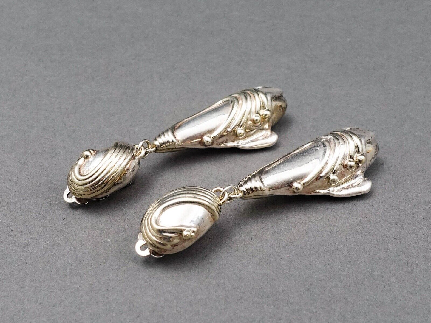 J.E.M. Signed Sterling Silver 925 Modern Dangle Drop Clip On Earrings
