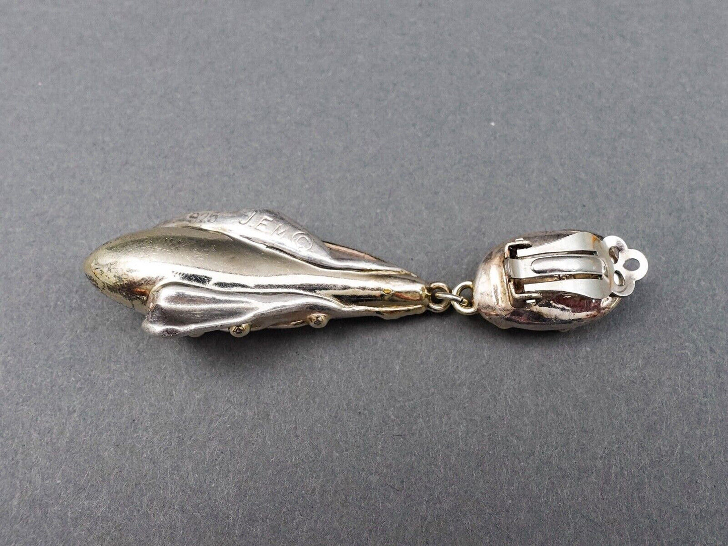 J.E.M. Signed Sterling Silver 925 Modern Dangle Drop Clip On Earrings