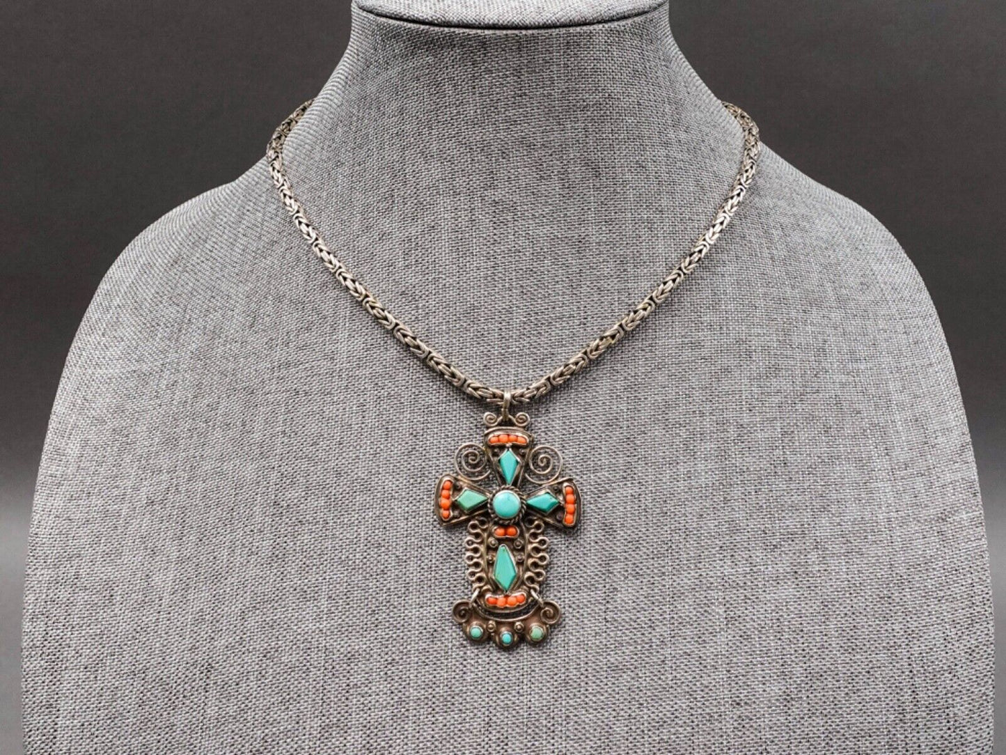 Matilde Poulat Matl Signed Sterling Silver Turquoise Coral Pendant Necklace