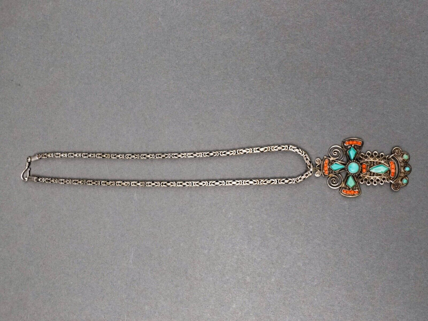 Matilde Poulat Matl Signed Sterling Silver Turquoise Coral Pendant Necklace