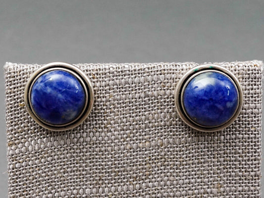 Ilaria Peru Sterling Silver 925 Blue Lapis Round Dome Stud Earrings