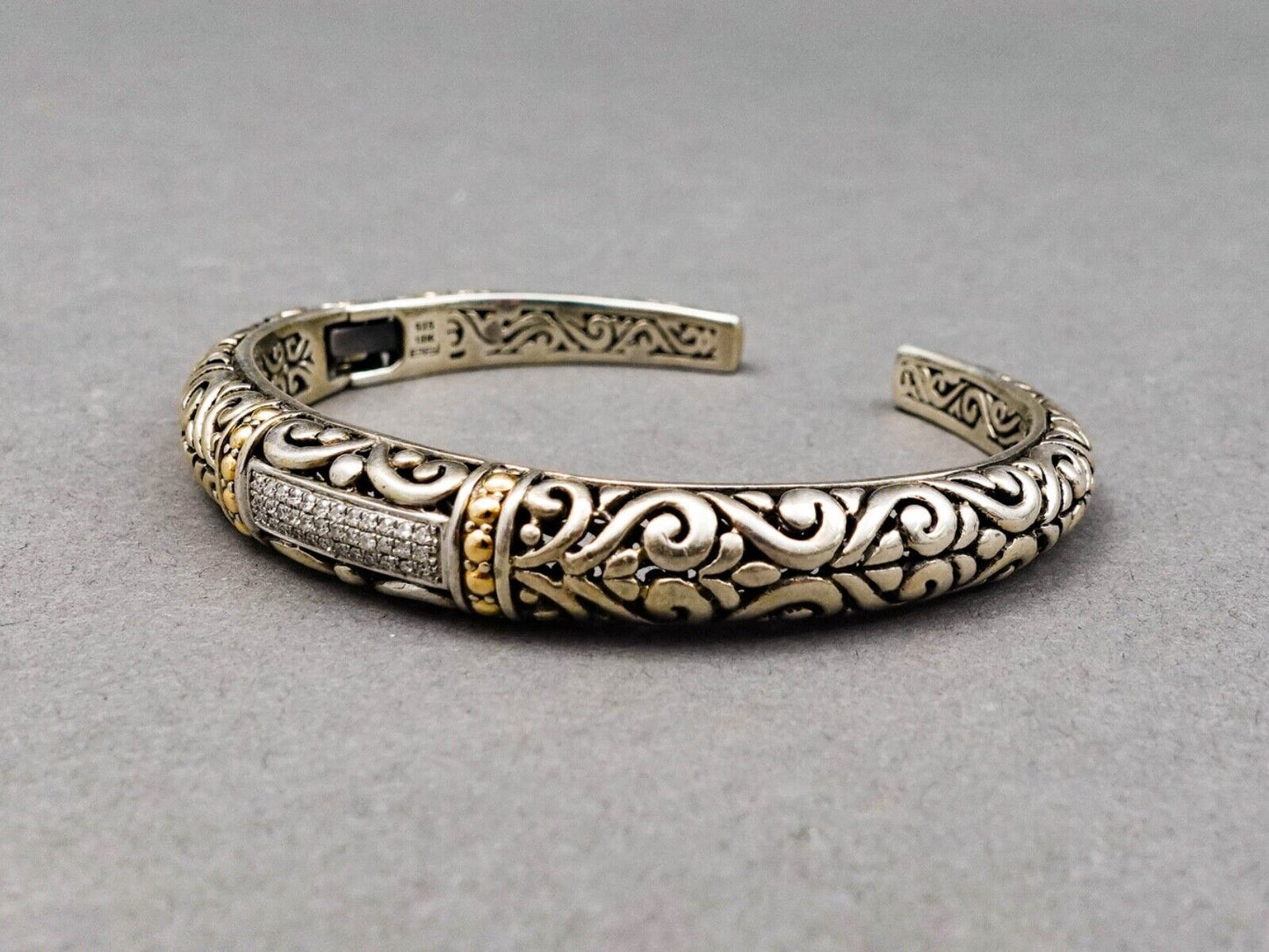 Effy Balissima Diamond 18k Gold Sterling Silver Hinged Cuff Bangle Bracelet