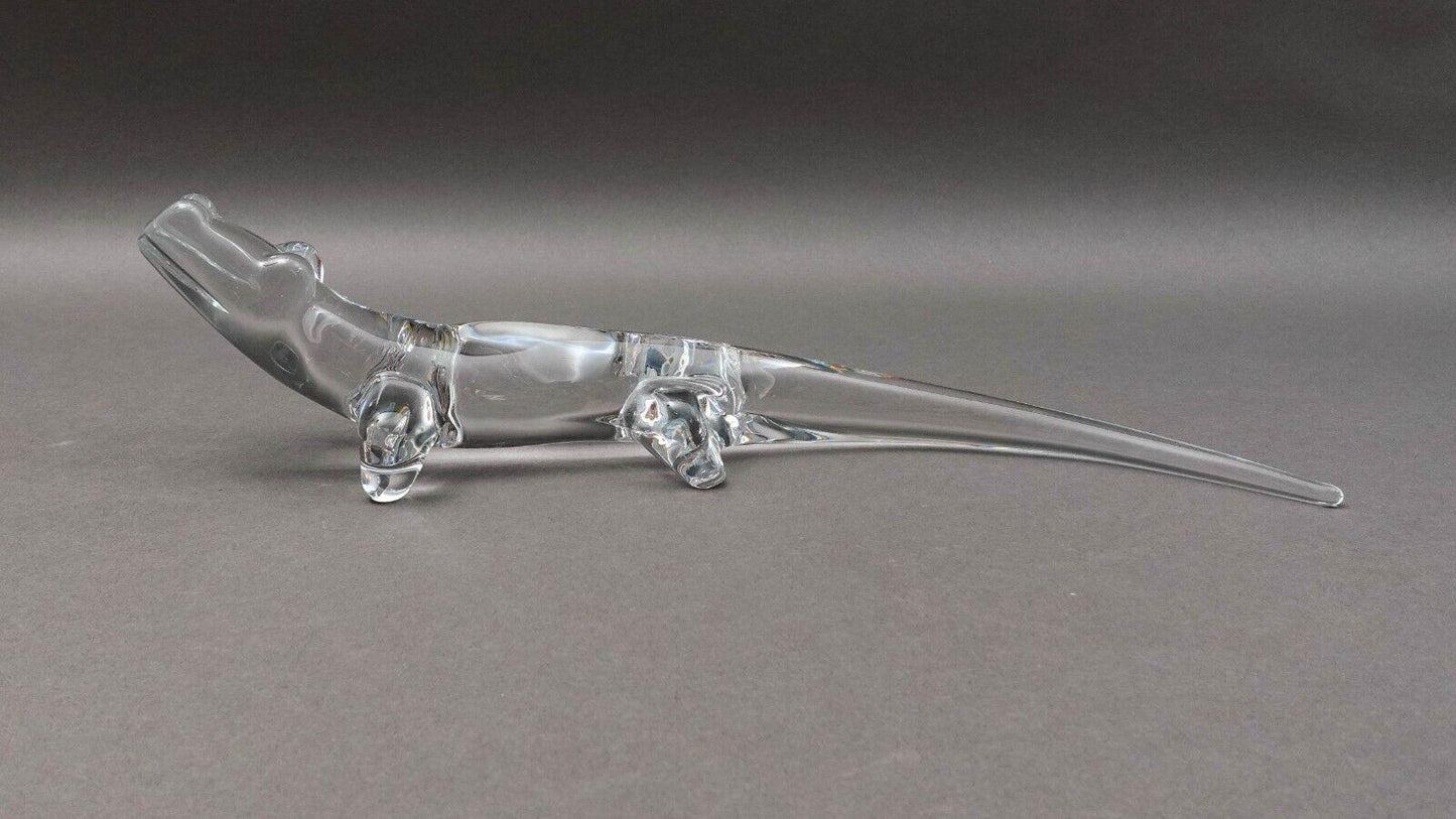 Daum Crystal France Signed Alligator Glass Figurine Sculpture 16 1/2"
