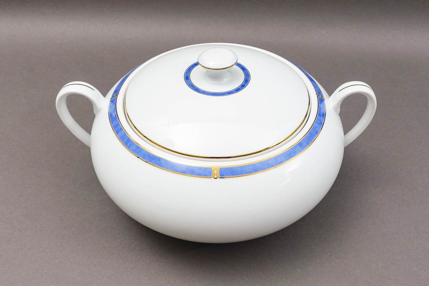 Christofle France Oceana Bleu Blue Covered Vegetable Dish Tureen Serving Bowl