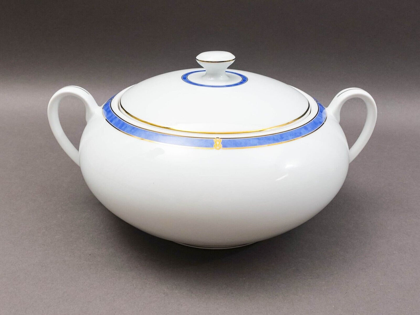 Christofle France Oceana Bleu Blue Covered Vegetable Dish Tureen Serving Bowl