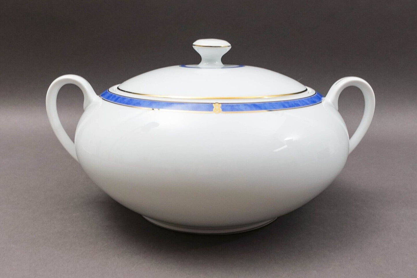 Christofle France Oceana Bleu Blue Covered Vegetable Dish Tureen Serving Bowl