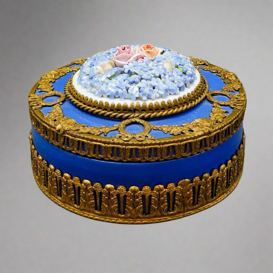 Royal Dux Czech Elfinware Floral Porcelain Bronze Ormolu Trinket Box 5 1/2"