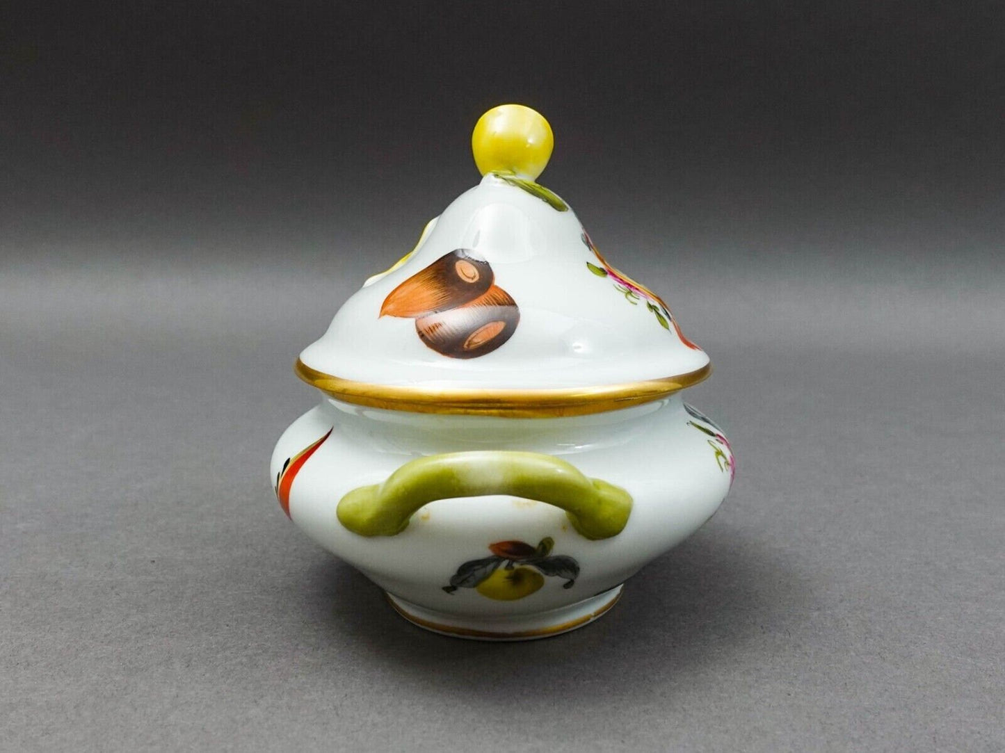 Herend Hungary Fruits Flowers Mini Lidded Tureen Sauce Boat Trinket Lemon Finial