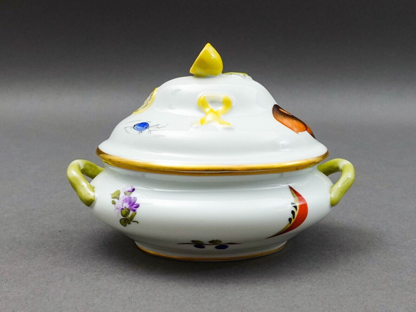 Herend Hungary Fruits Flowers Mini Lidded Tureen Sauce Boat Trinket Lemon Finial
