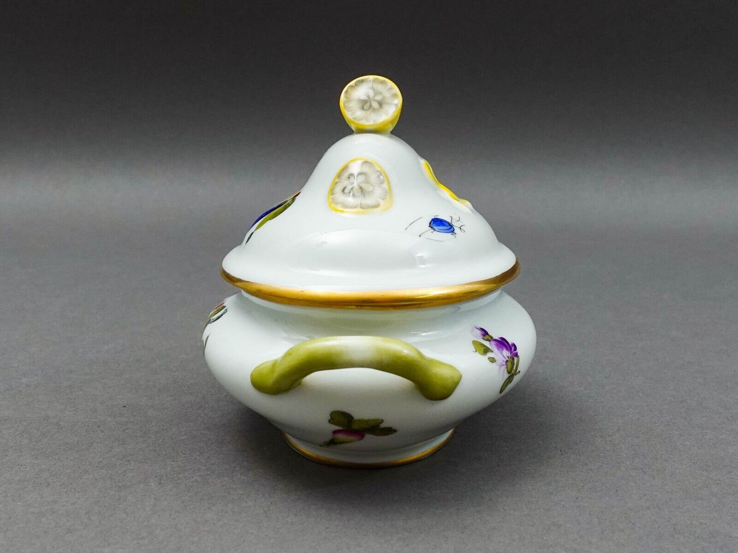 Herend Hungary Fruits Flowers Mini Lidded Tureen Sauce Boat Trinket Lemon Finial