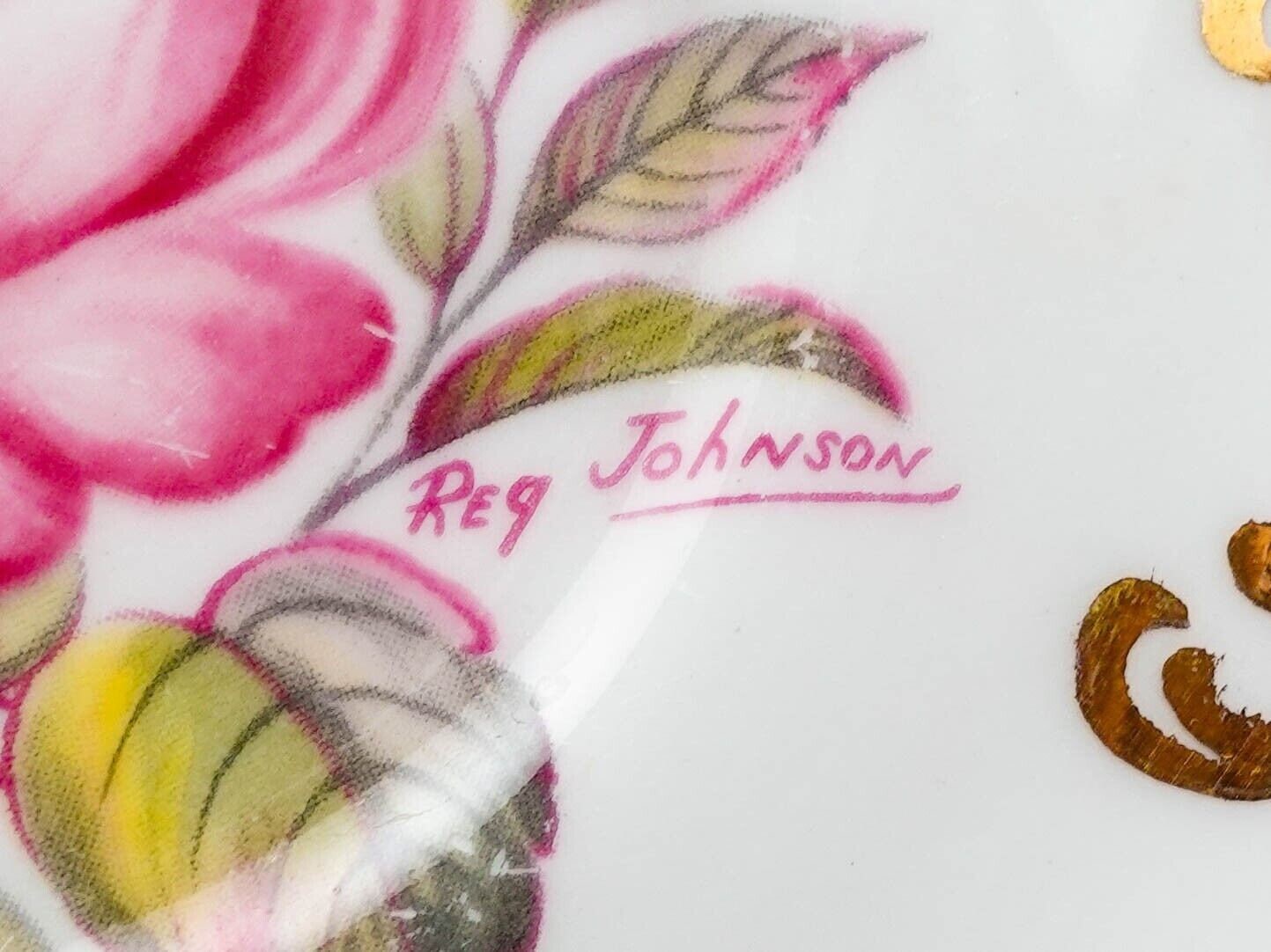 Paragon England Antique Rose Vintage Yellow Tea Cup & Saucer Signed Reg Johnson