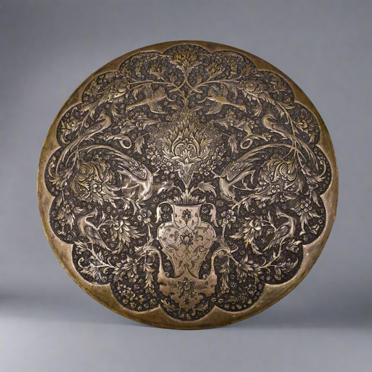 Antique Persian Islamic Middle East Silver Repousse Round Trinket Box 425 Grams