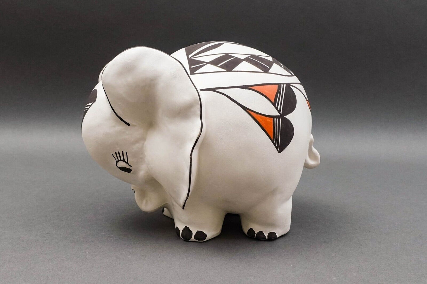 Acoma Pueblo Native American RLC Signed Vintage Elephant Pottery Figurine Effigy