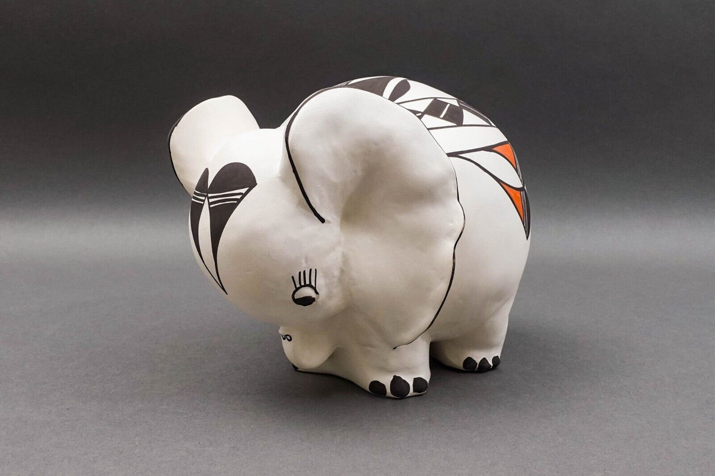 Acoma Pueblo Native American RLC Signed Vintage Elephant Pottery Figurine Effigy