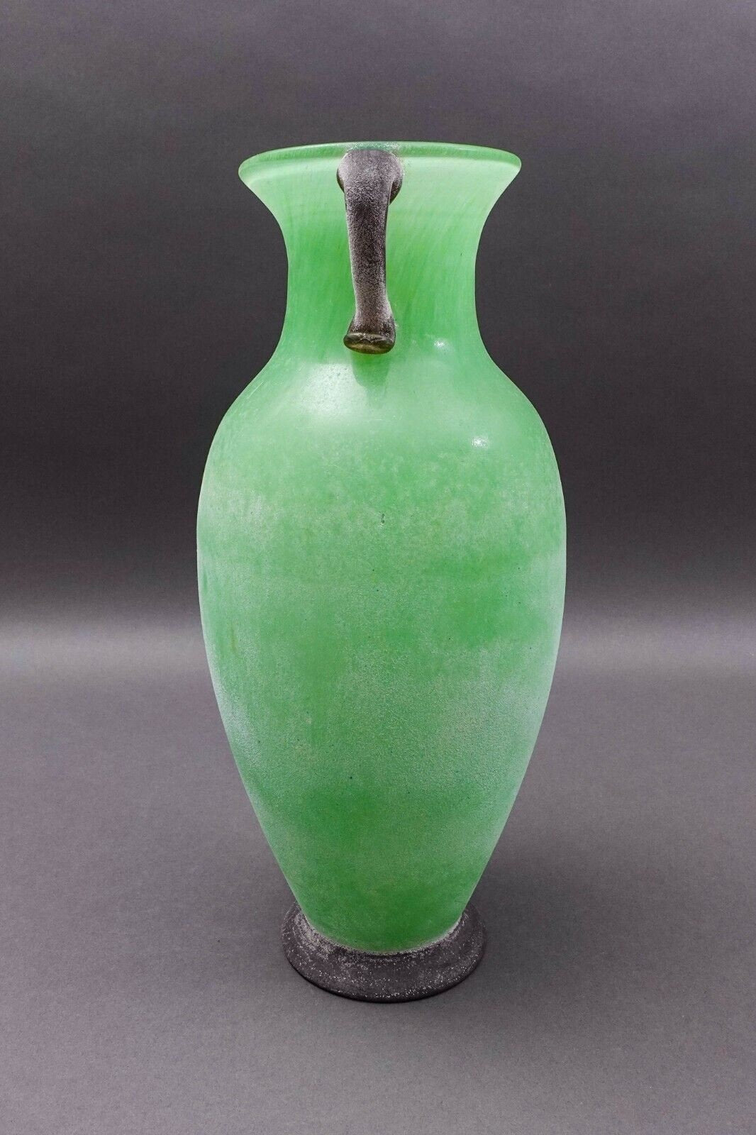 Murano Italian Vintage Mid Century Green Scavo Art Glass Amphora Vase 13 3/4"