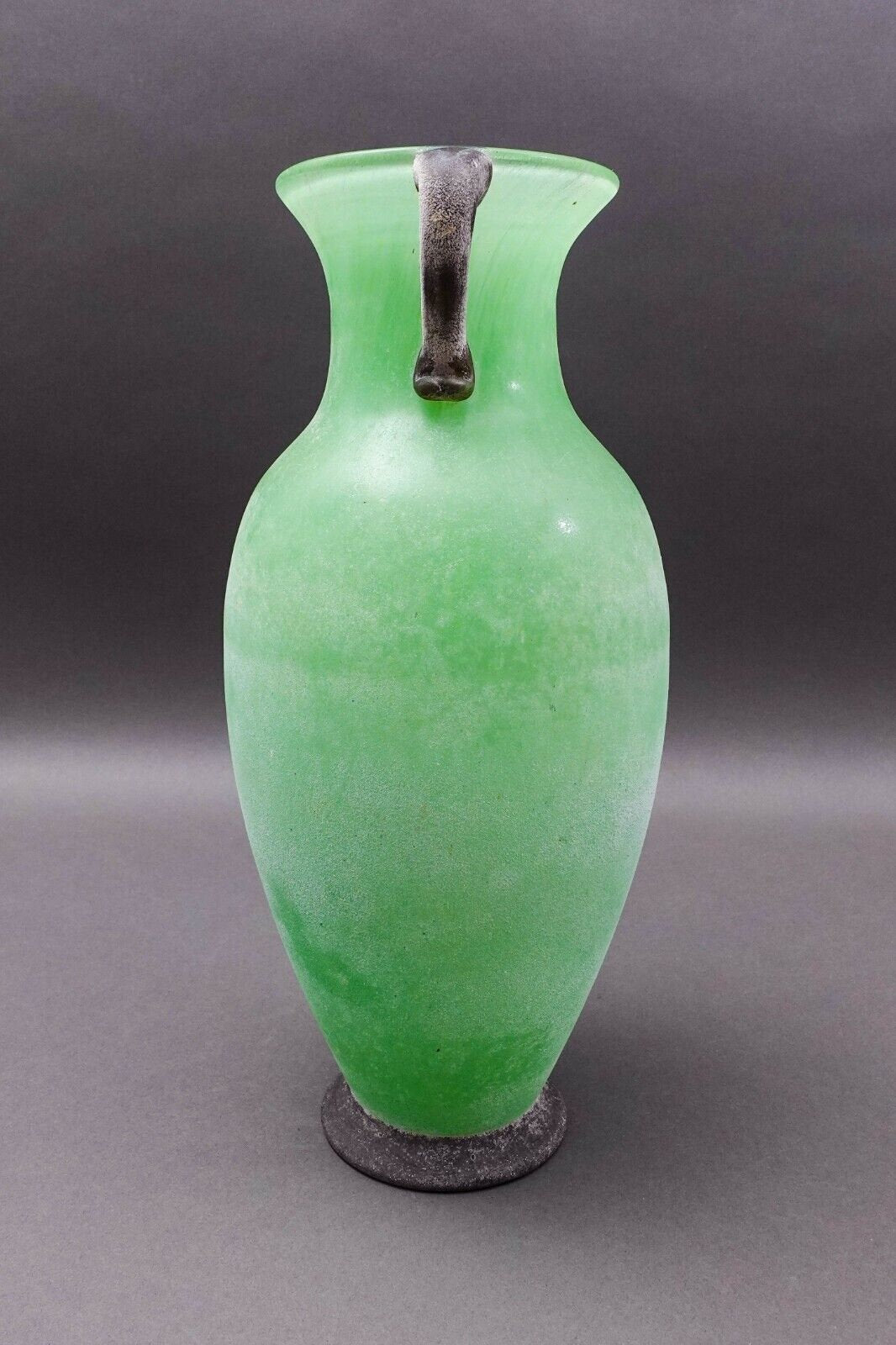 Murano Italian Vintage Mid Century Green Scavo Art Glass Amphora Vase 13 3/4"