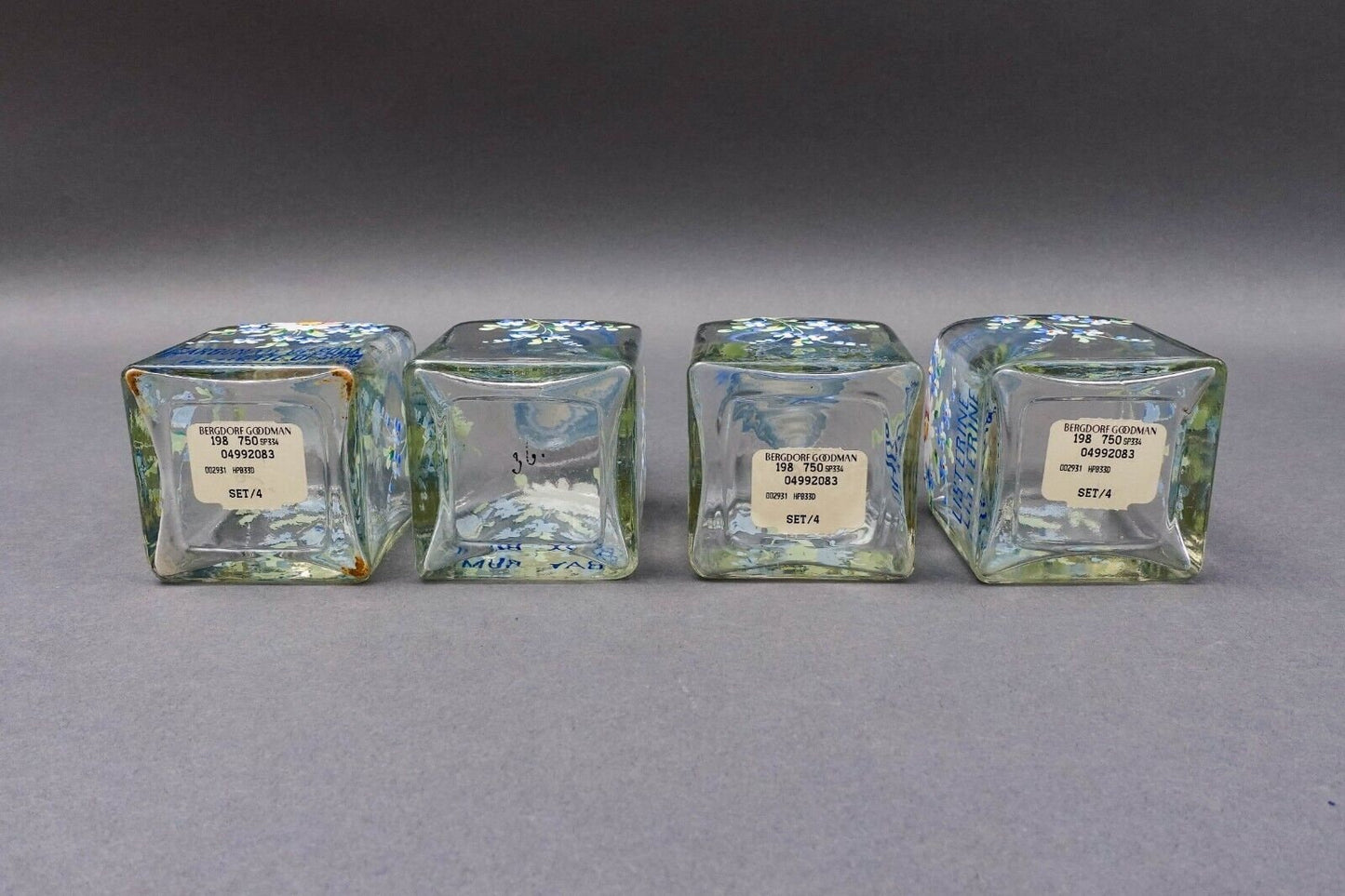 Apothecary Drug Store Antique Hand Painted Flowers Glass Vanity Bottles Set Of 4