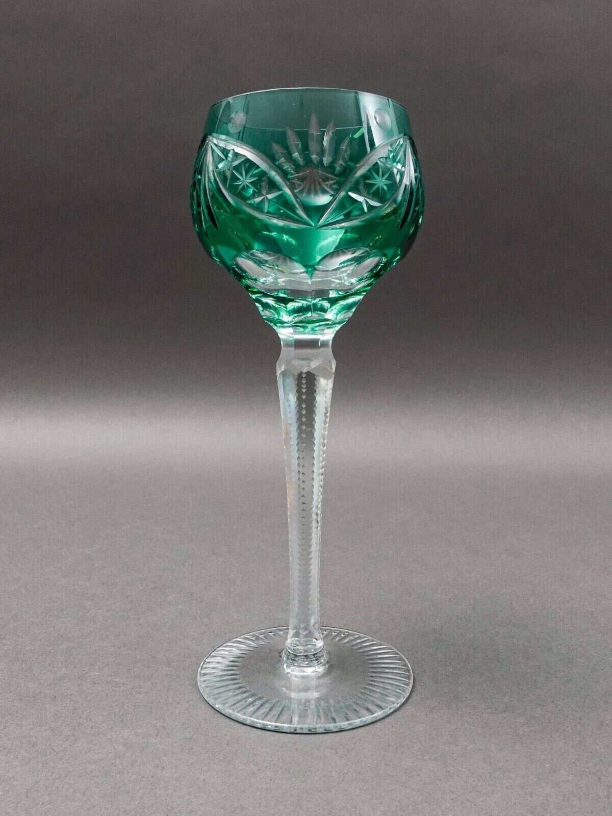 Lausitzer Bohemian Cut to Clear Fans Stars Roundlets Wine Hock Goblets Set Of 6