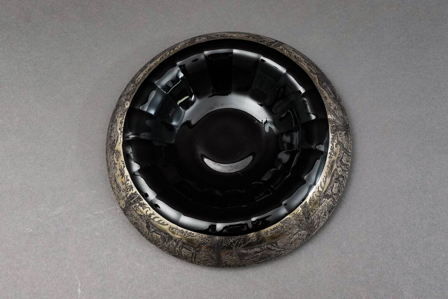 Paden City Ebony Black Forest Silver Overlay & Glass Rolled Console Bowl