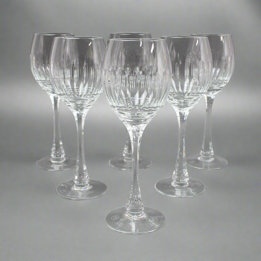 VS Acid Etched Signed Elegant French Cut Crystal Ellipse Wine Glasses Set Of 6