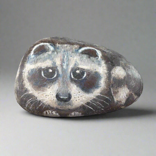 Ginny Hensler Signed Hand Painted Original Artwork Raccoon Rock Stone
