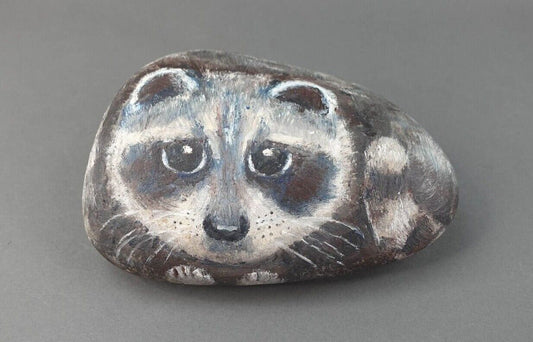 Ginny Hensler Signed Hand Painted Original Artwork Raccoon Rock Stone