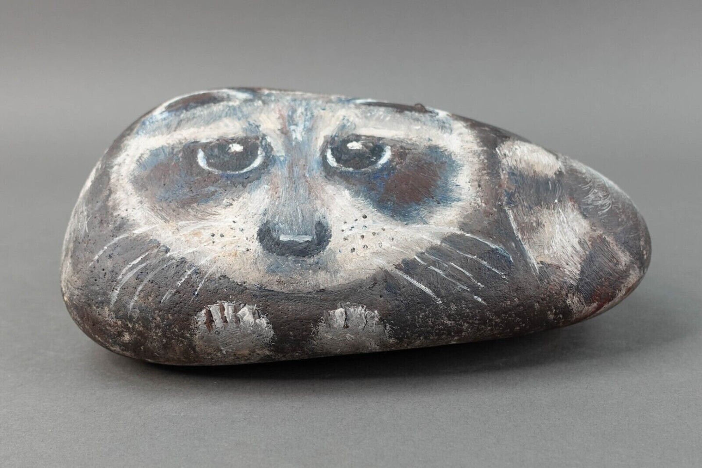 Ginny Hensler Signed Hand Painted Original Artwork Raccoon Rock Stone