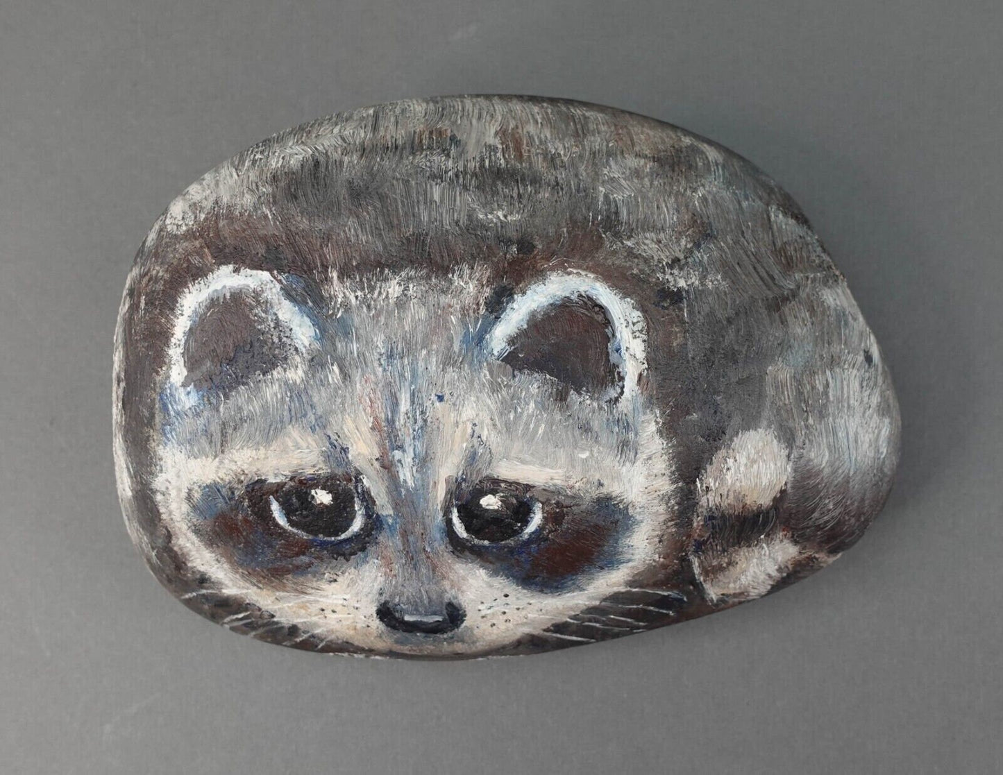 Ginny Hensler Signed Hand Painted Original Artwork Raccoon Rock Stone
